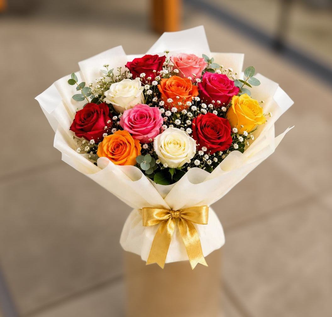 Premium Mixed Roses Bouquet & Black Forest Cake Birthday Combo