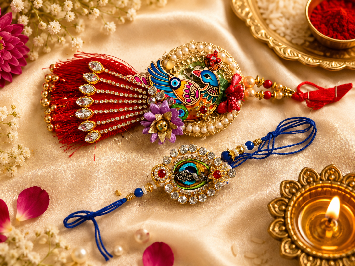 Premium Peacock Designer Rakhi Combo Set