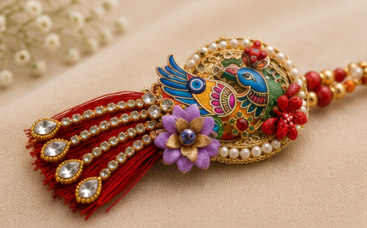 Premium Peacock Designer Rakhi Combo Set