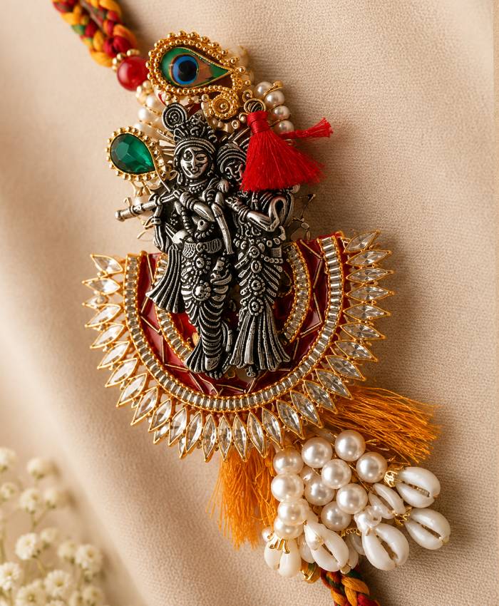 Premium Radha Krishna Designer Rakhi Combo Set