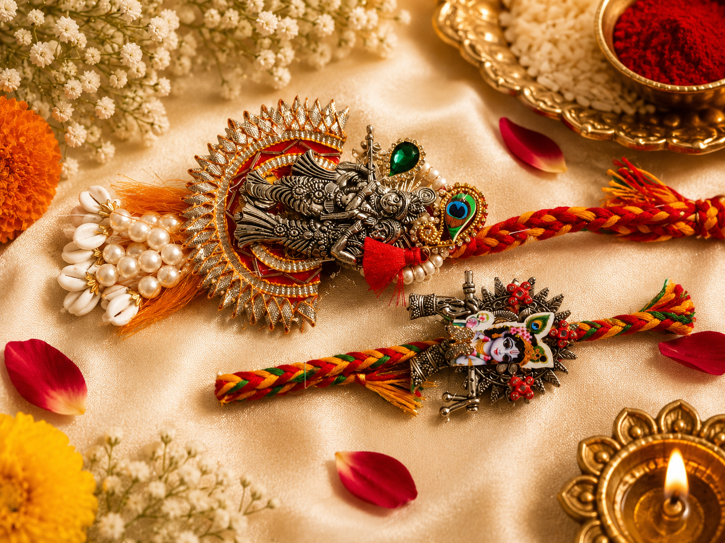Premium Radha Krishna Designer Rakhi Combo Set