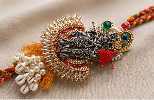 Premium Radha Krishna Designer Rakhi Combo Set