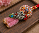 Premium Radha Krishna Peacock Rakhi Set