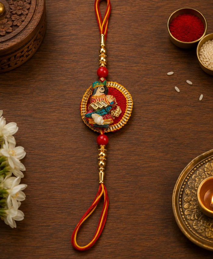 Radha Krishna Designer Rakhi & Lumba Set