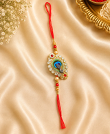 Premium Radha Krishna Peacock Rakhi Set