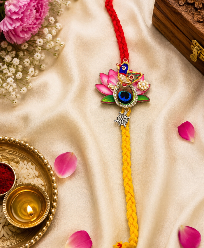 Premium Lotus Peacock Designer Rakhi Combo