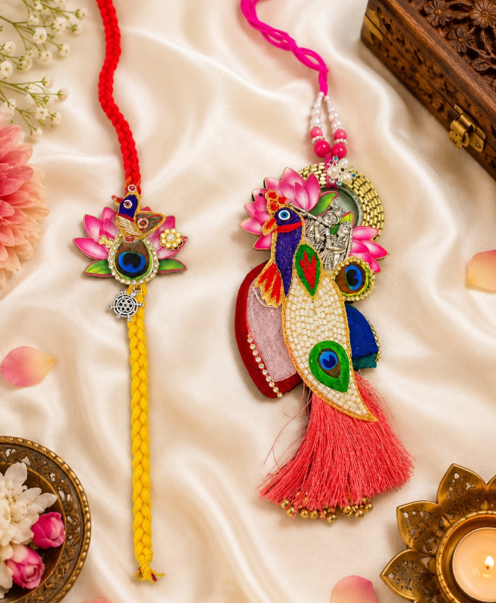 Premium Lotus Peacock Designer Rakhi Combo