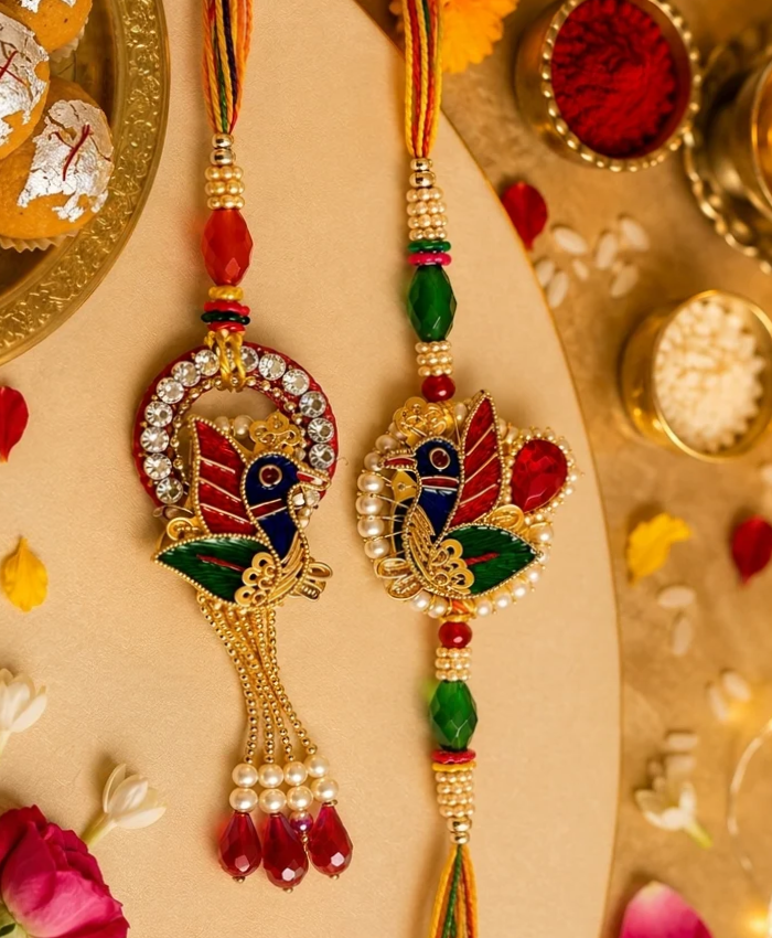 Mayur Milan Peacock Rakhi Set