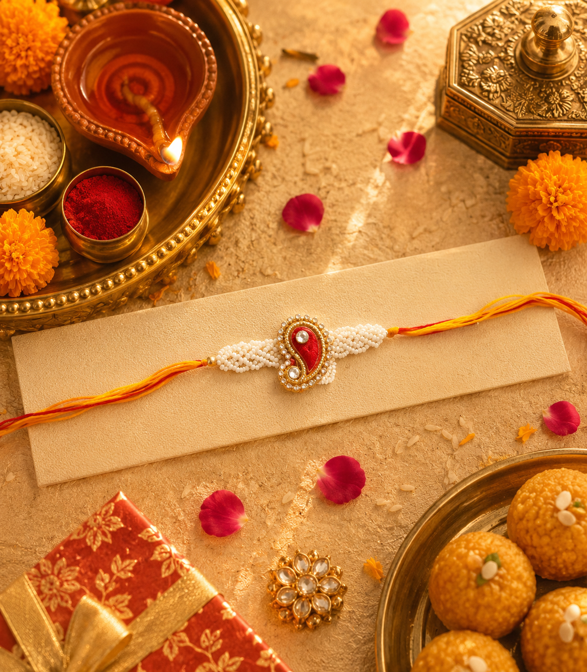 Rajsi Pearl Teardrop Rakhi