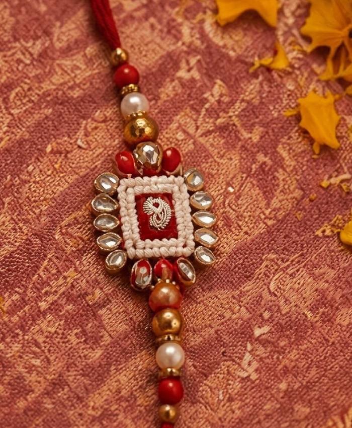 Red Meenakari Pearl Designer Rakhi