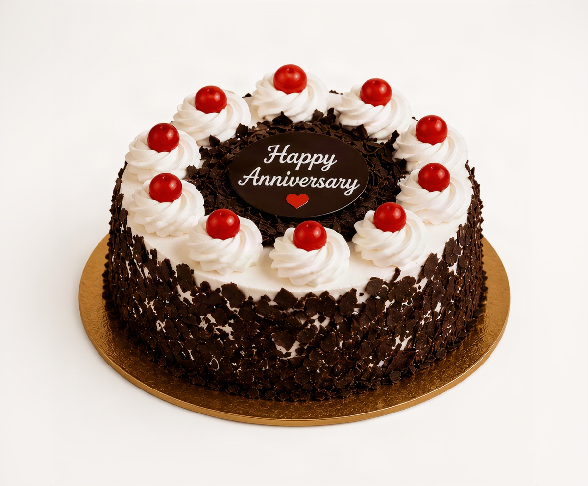 Red Roses, White Lilies & Black Forest Anniversary Celebration Combo