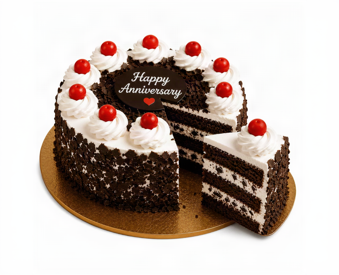 Red Roses, White Lilies & Black Forest Anniversary Celebration Combo