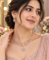 Rose Gold Floral Crystal Necklace & Earrings Set – Elegant Leaf & Bloom Statement Jewellery