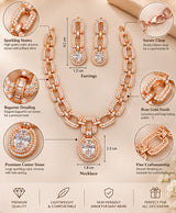 Rose Gold Pavé Link Necklace Set with Oval Halo Pendant