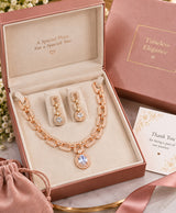 Rose Gold Pavé Link Necklace Set with Oval Halo Pendant