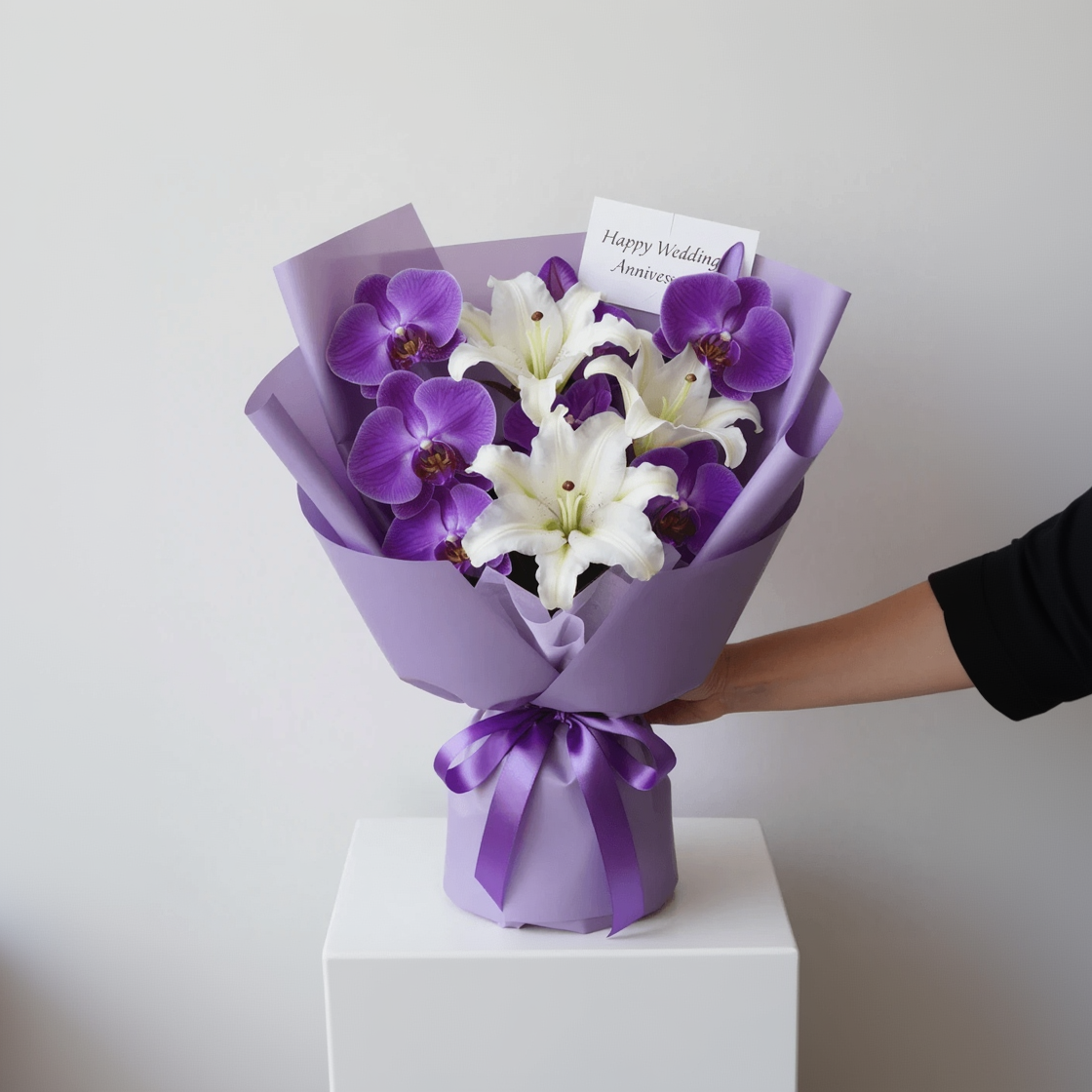 Royal Amethyst Orchid & Lily Anniversary Bouquet