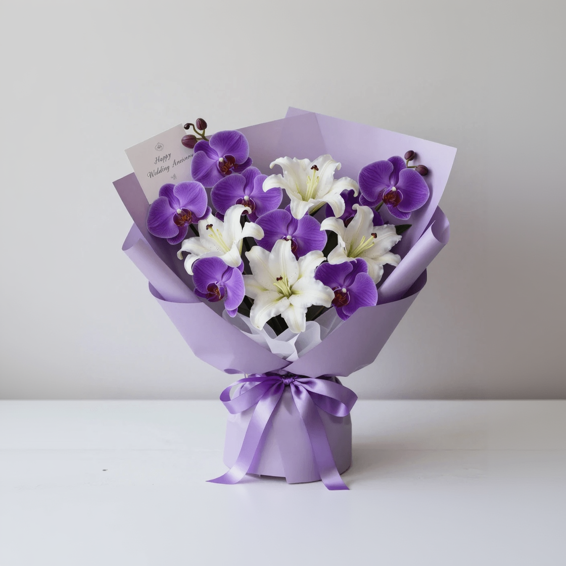 Royal Amethyst Orchid & Lily Anniversary Bouquet