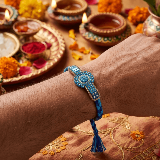 Royal Blue Stone Designer Rakhi