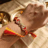 Royal Red & Yellow Braided Kundan Rakhi