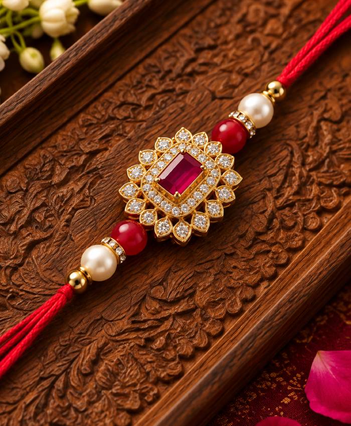 Royal Ruby Square Stone Designer Rakhi