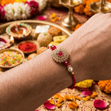 Royal Ruby Square Stone Designer Rakhi