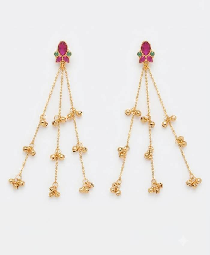 Ruby Bloom Long Chain Drop Earrings