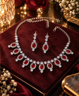 Ruby Red Crystal Necklace & Earrings Set