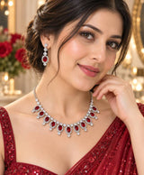 Ruby Red Crystal Necklace & Earrings Set