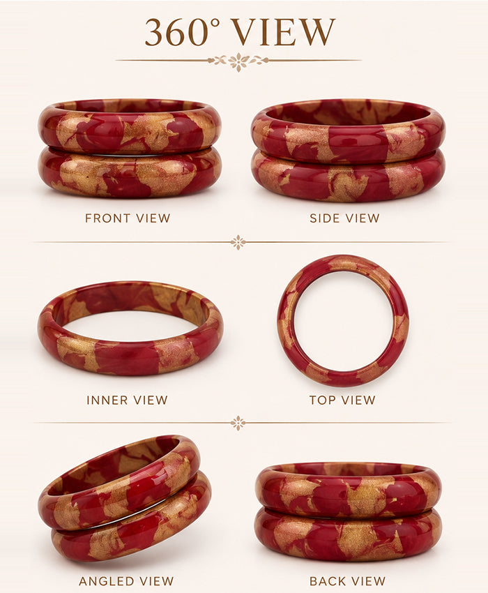 Traditional Red & Gold Hand-Painted Lac Bangle Set