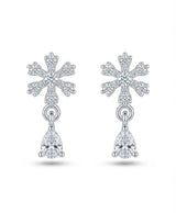 Silver Snowflake Crystal Drop Earrings
