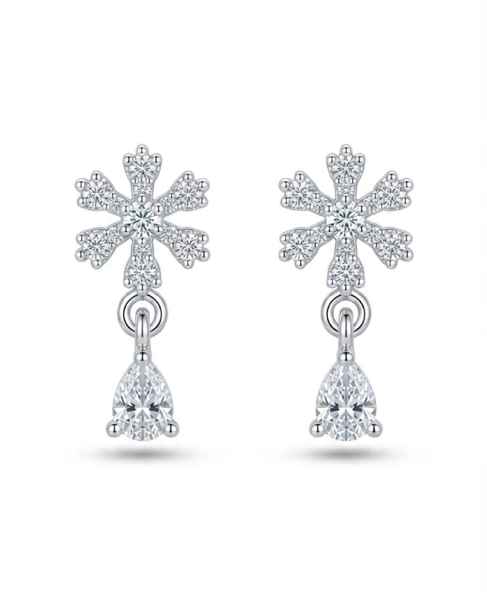 Silver Snowflake Crystal Drop Earrings