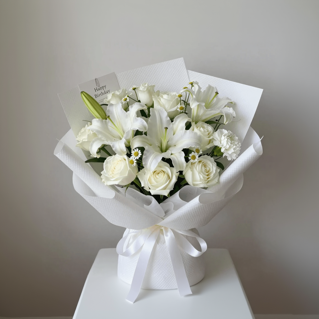 Snow Pearl Birthday Bouquet