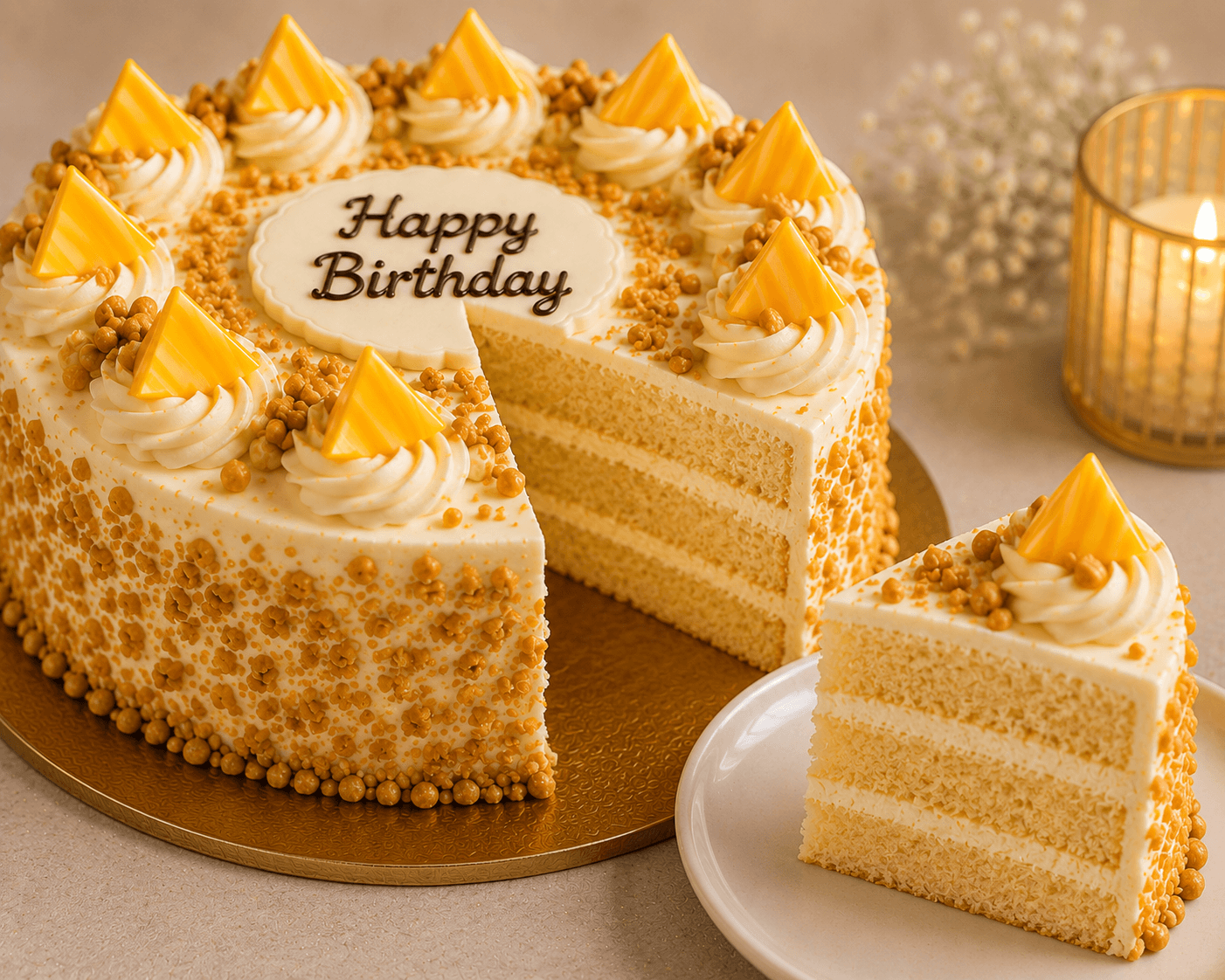 Sunflower Bouquet with Butterscotch Cake