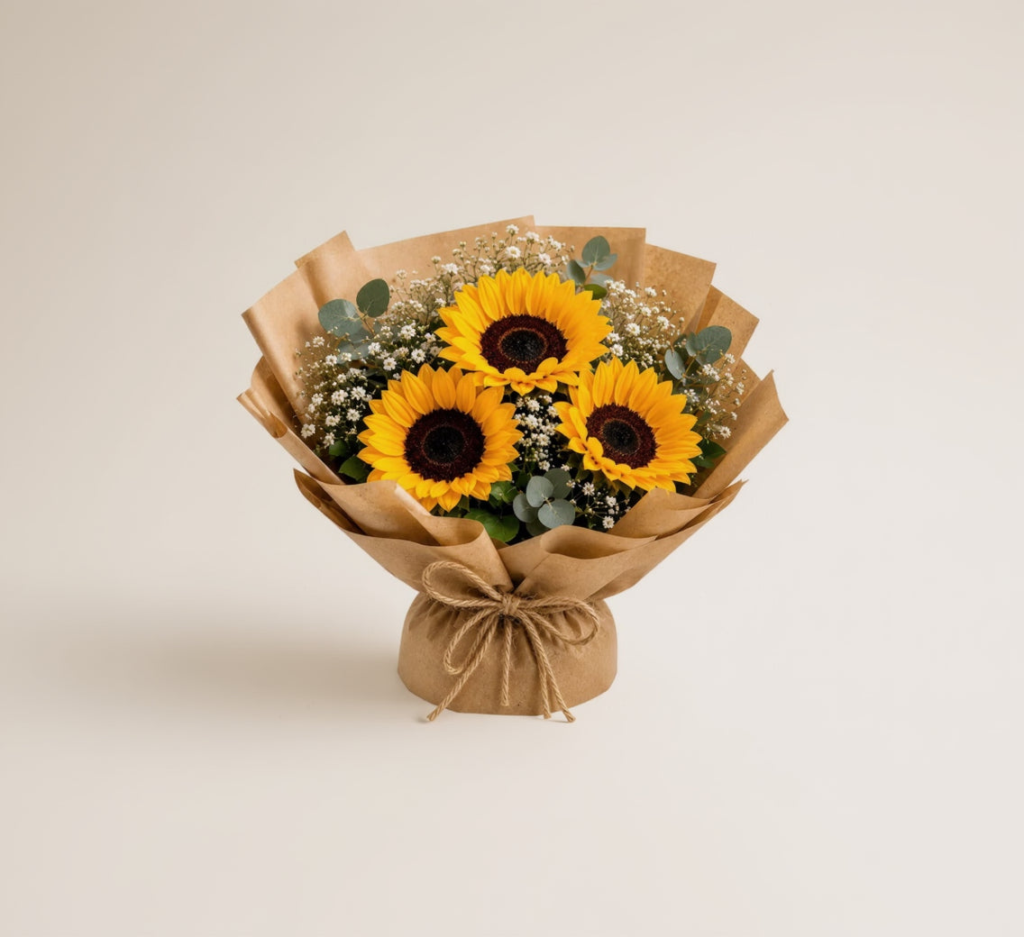 Sunflower Bouquet with Butterscotch Cake