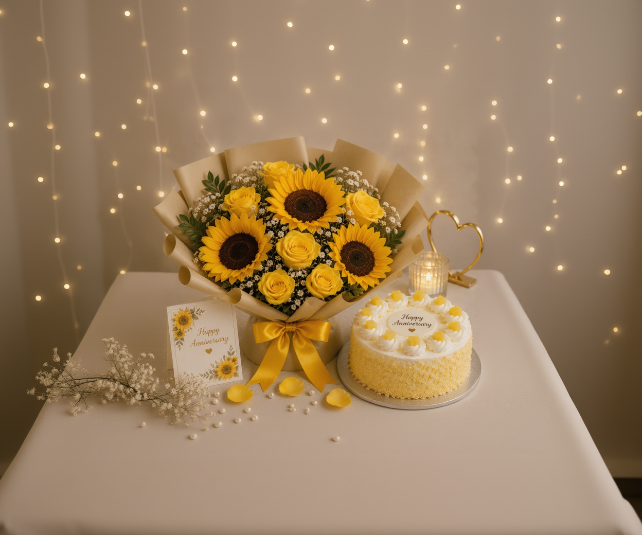 Sunflowers & Yellow Roses Pineapple Anniversary Celebration Combo