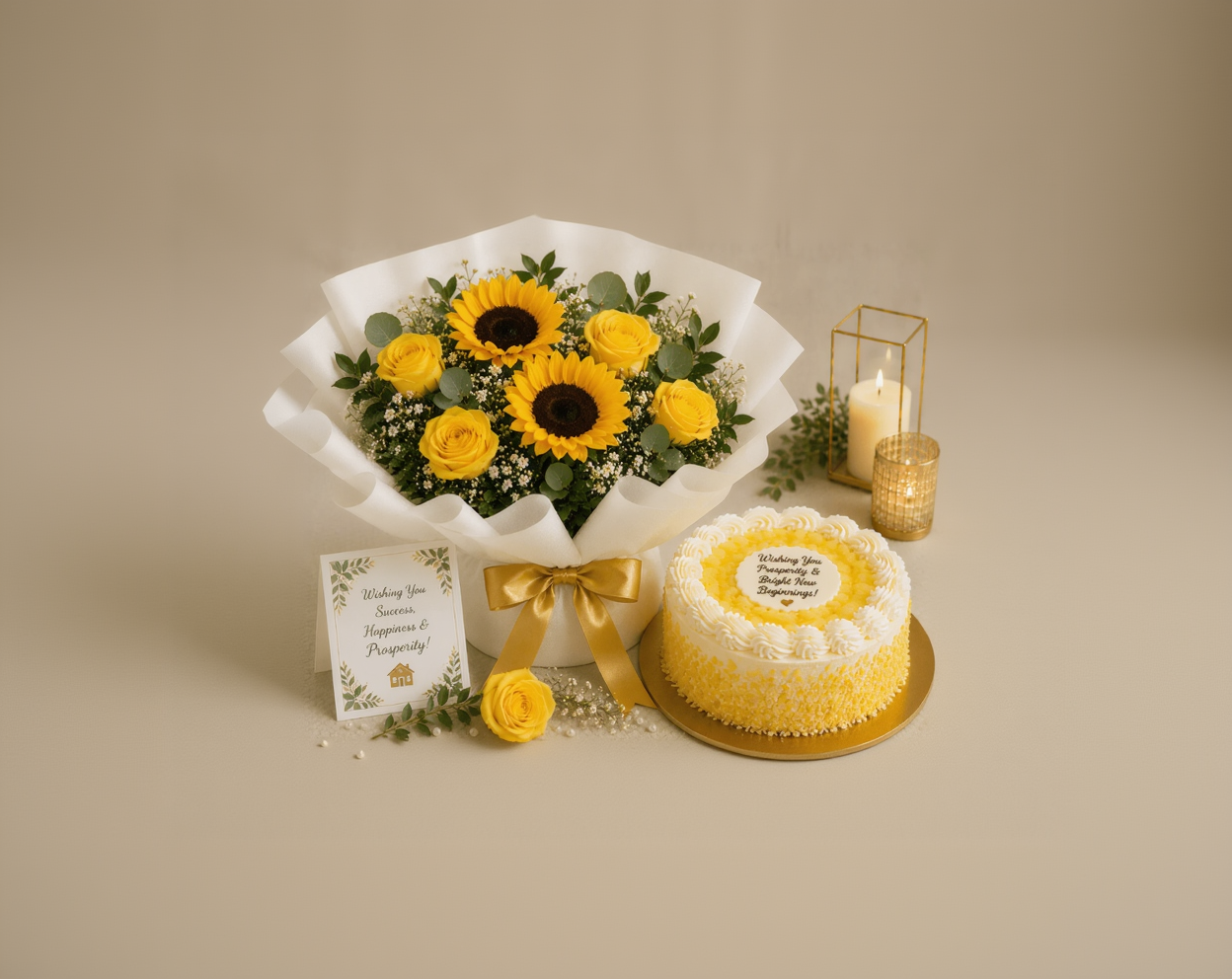 Sunflowers, Yellow Roses & Pineapple Prosperity Combo