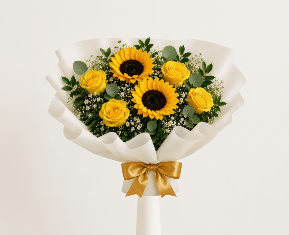 Sunflowers, Yellow Roses & Pineapple Prosperity Combo