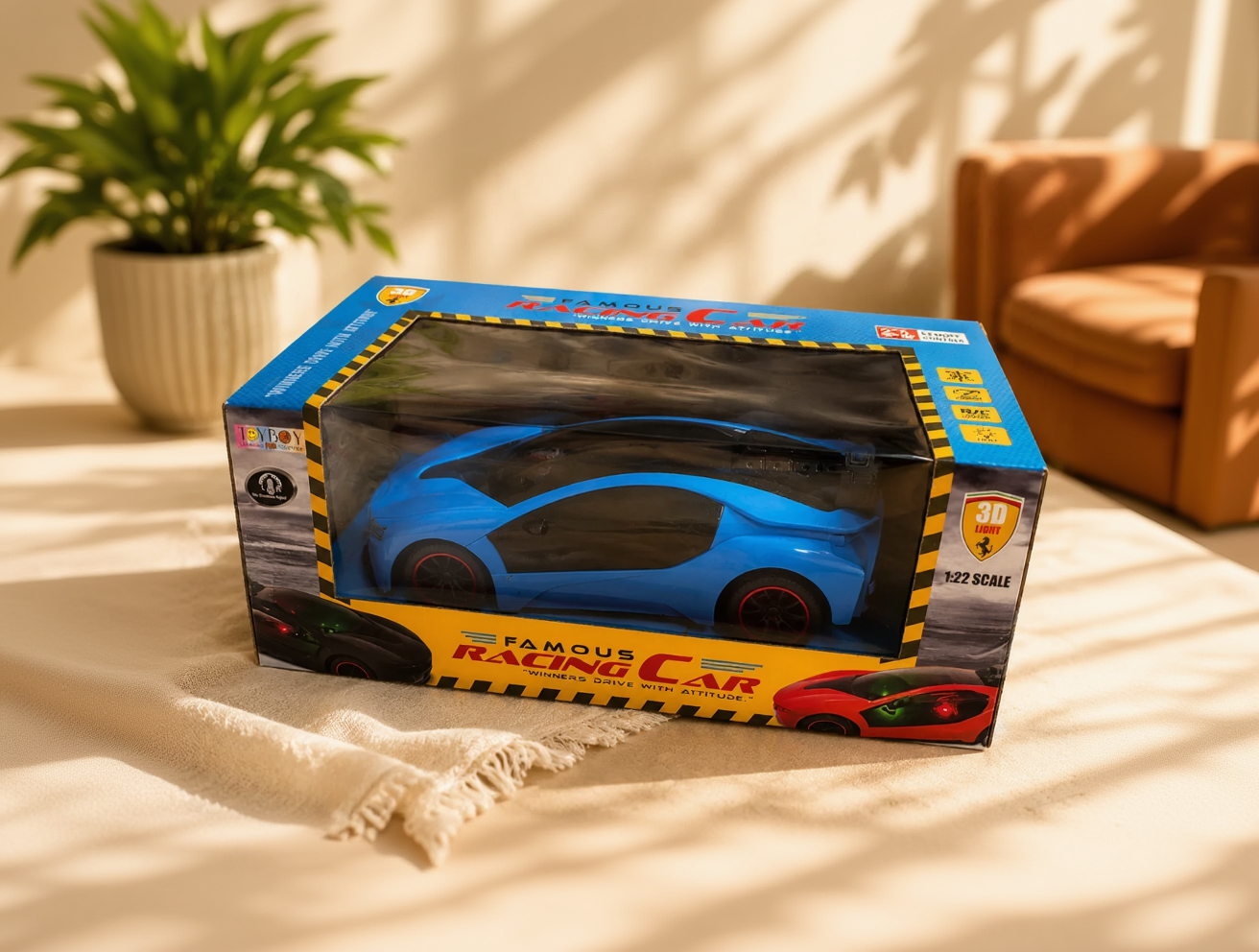 Blue Remote Control Racing Car with 3D Lights & Remote Controller