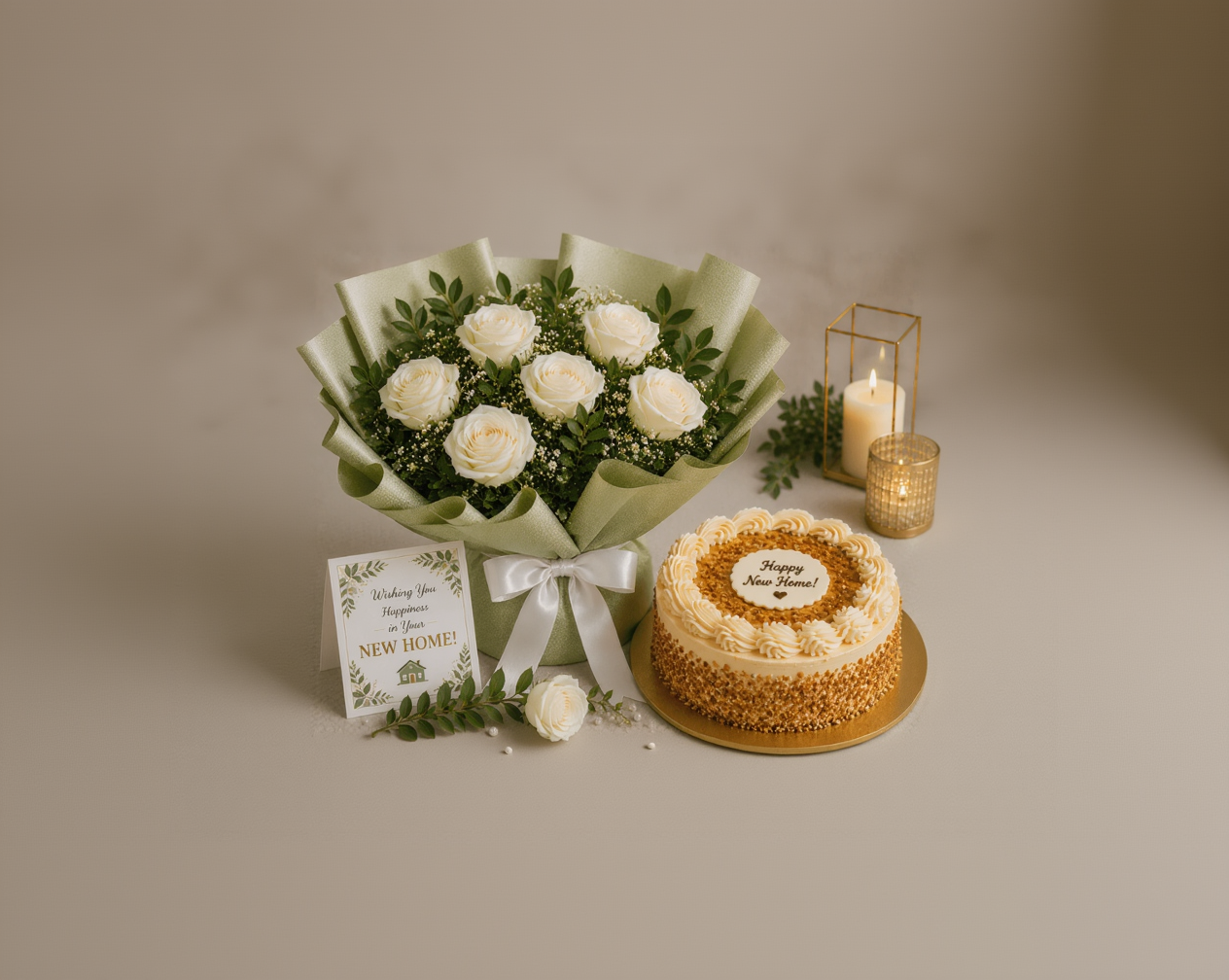 White Roses & Butterscotch Housewarming Celebration Combo