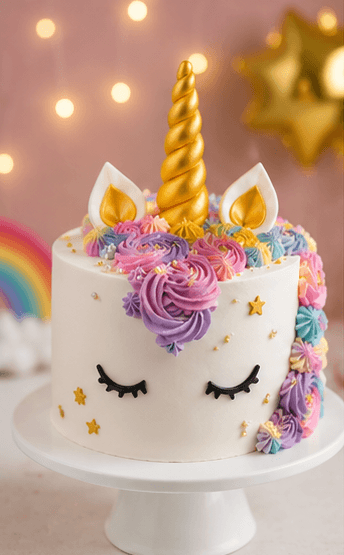 Golden Horn Floral Unicorn Cake