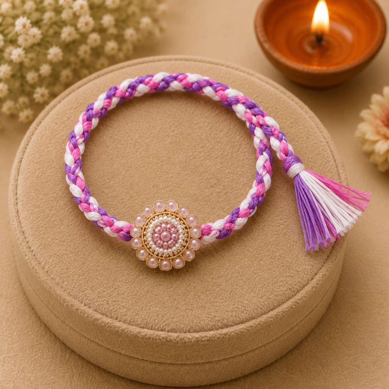 Pastel Braided Pearl Designer Rakhi