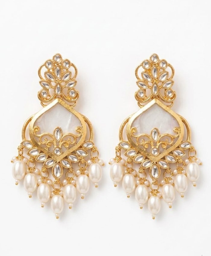 Pearl Elegance Kundan Drop Earrings