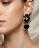 Elegant Black Heart Triple Drop Earrings