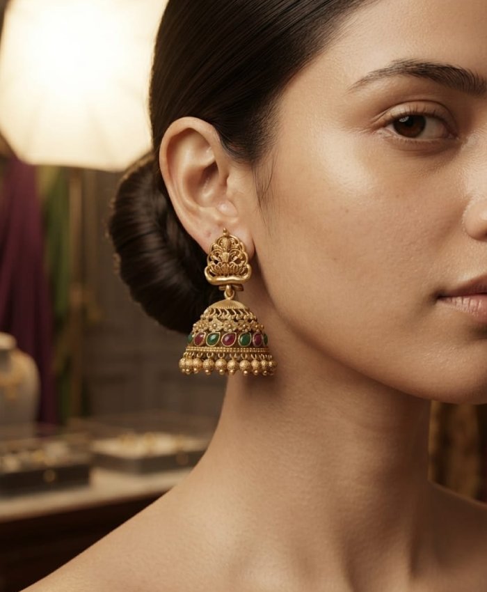 Royal Heritage Jhumka Earrings with Colored Stones