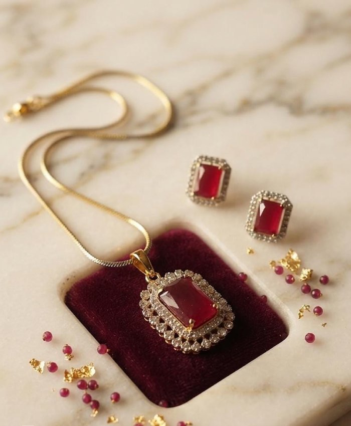 Reya Red Stone Pendant Set