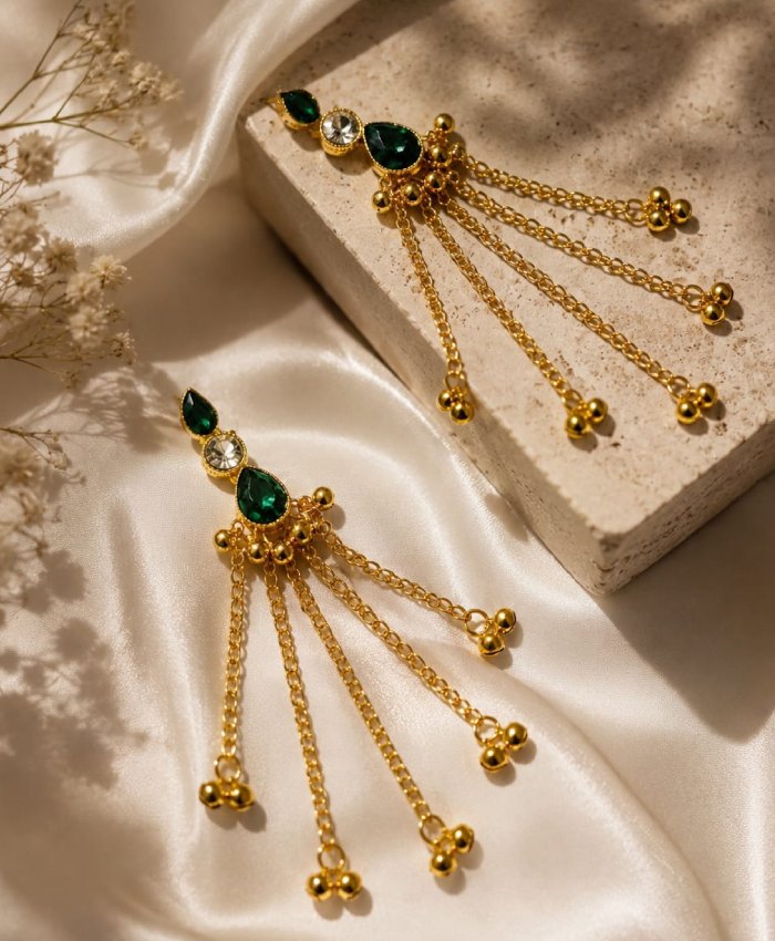 Vanya Green Stone Chain Earrings