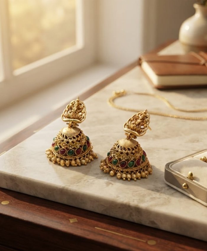 Royal Heritage Jhumka Earrings with Colored Stones