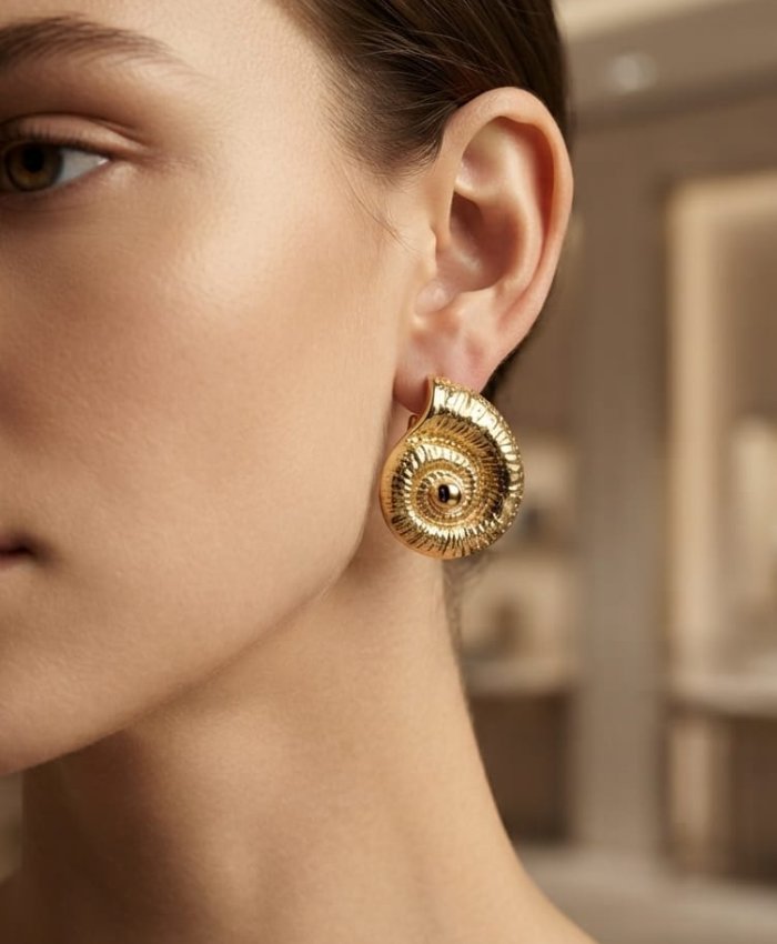 Golden Spiral Shell Stud Earrings