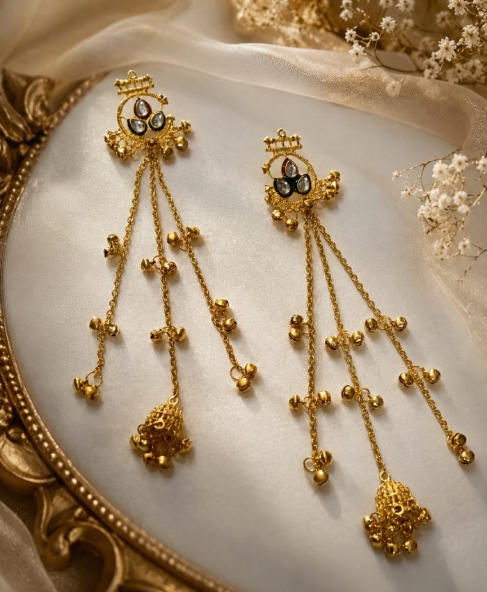 Golden Traditional Jhumka Earrings with Bell Drops