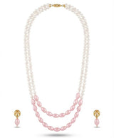 Double Strand Pearl Necklace & Earrings Set